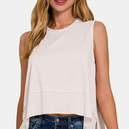 Zenana Slit High-Low Round Neck Tank