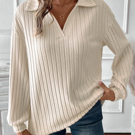 Ribbed Johnny Collar Long Sleeve T-Shirt