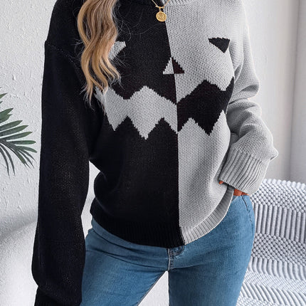 Contrast Round Neck Long Sleeve Sweater