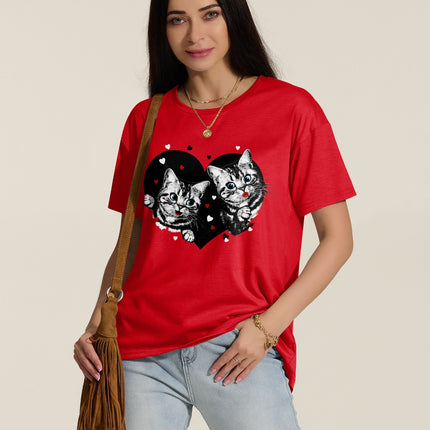 FAM-FAM Cat Round Neck Dropped Shoulder T-Shirt