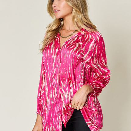 Double Take Full Size Printed Button Up Long Sleeve Shirt - Vickie Lynn's