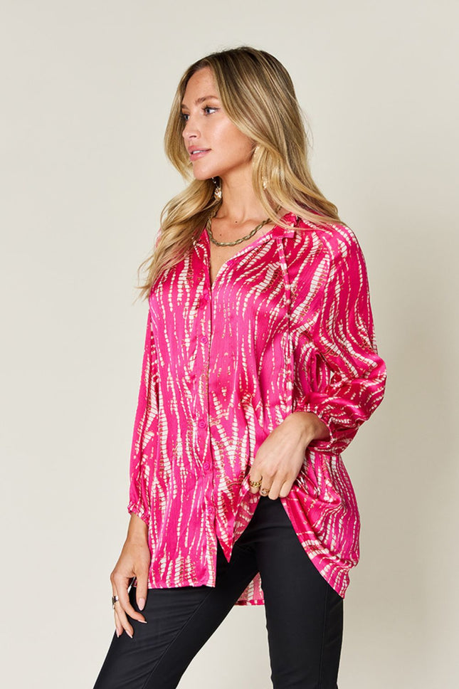 Double Take Full Size Printed Button Up Long Sleeve Shirt - Vickie Lynn's