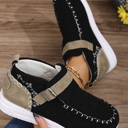 Contrast Round Toe Buckle Sneakers