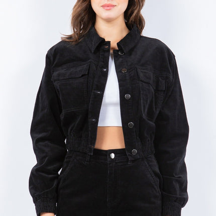 American Bazi Button Up Cropped Corduroy Jackets