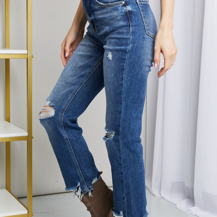 RISEN Frayed Hem Distressed Cropped Jeans