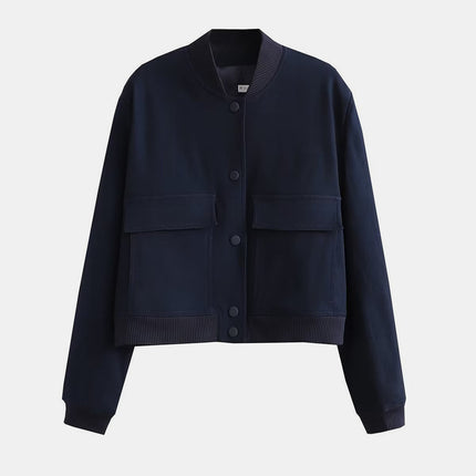 Pocketed Snap Down Baseball Collar Jacket