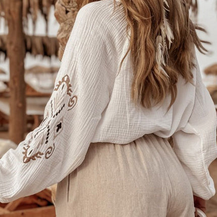 Embroidered Button Down Long Sleeve Shirt