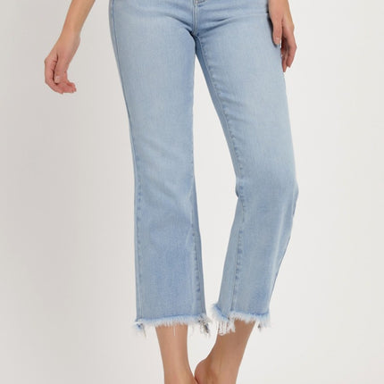 RISEN Full Size High Rise Raw Edge Crop Jeans