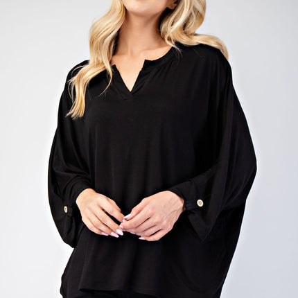 Celeste Full Size Notched Three-Quarter Sleeve Blouse