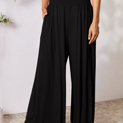 Double Take Full Size Smocked Wide Waistband Wide Leg Pants