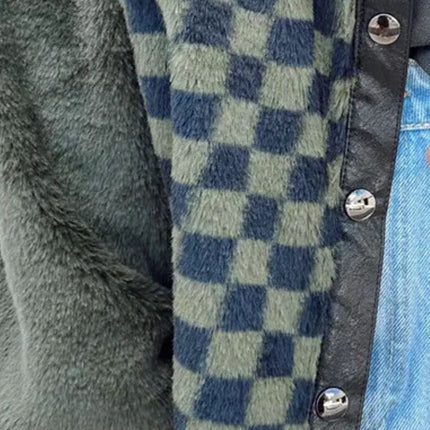 Pocketed Checkered Collared Neck Jacket