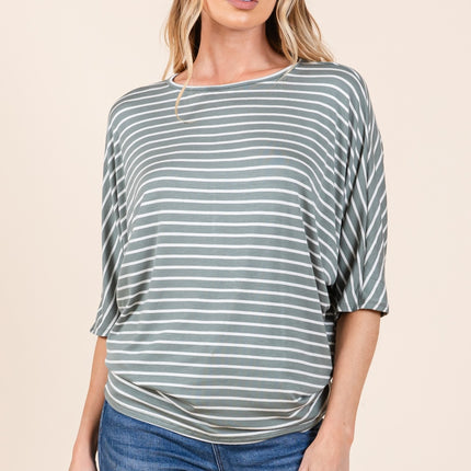 BOMBOM Striped Boat Neck Dolman Sleeve Top