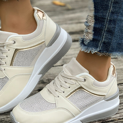 Lace-Up Rhinestone Wedge Sneakers