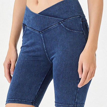 Basic Bae Asymmetrical Waist Denim Shorts with Pockets