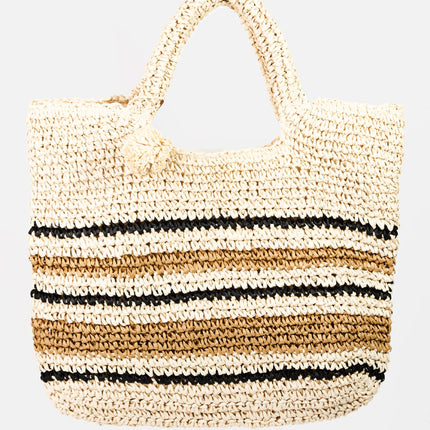 Fame Striped Straw Braided Tote Bag