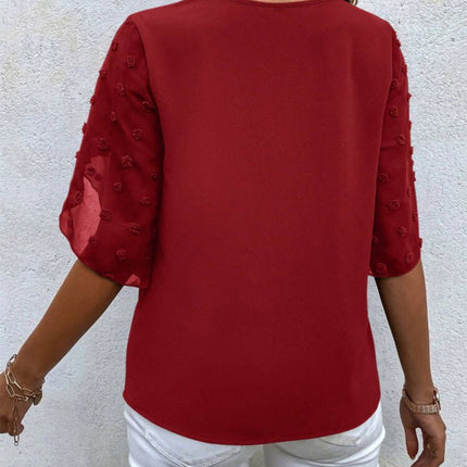 Swiss Dot Round Neck Half Sleeve Blouse