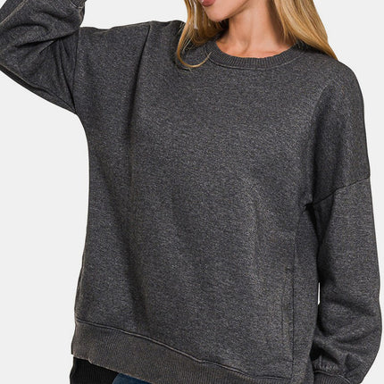 Zenana High-Low Acid Wash Fleece Sweatshirt