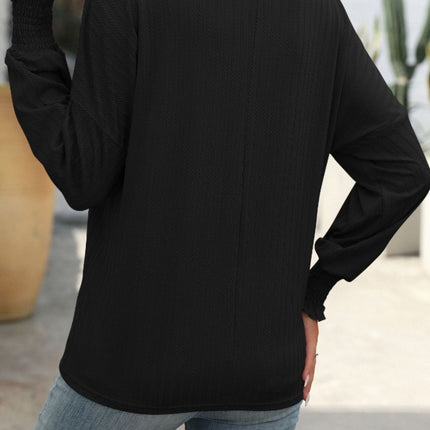 Textured Notched Lantern Sleeve T-Shirt