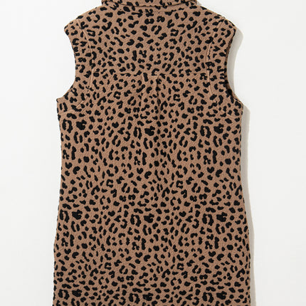 Leopard Johnny Collar Sleeveless Mini Dress