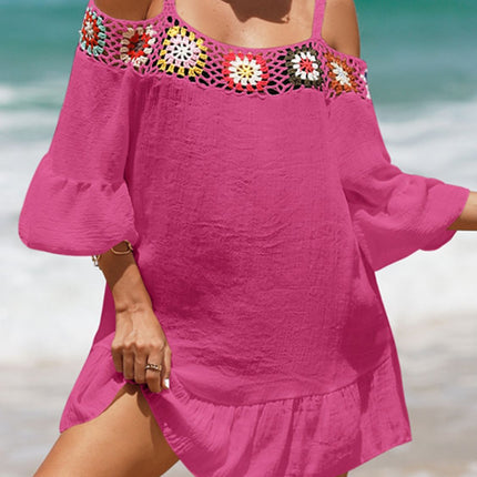 Crochet Cold Shoulder Three-Quarter Sleeve Cover Up