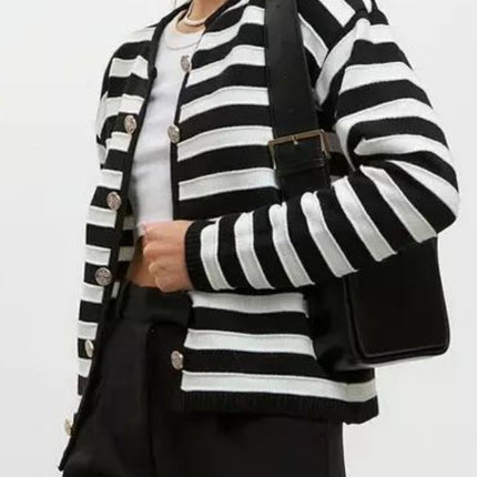 Striped Dropped Shoulder Long Sleeve Cardigan