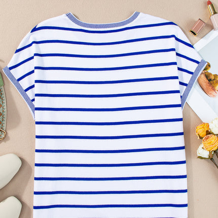 Striped Round Neck Cap Sleeve Knit Top