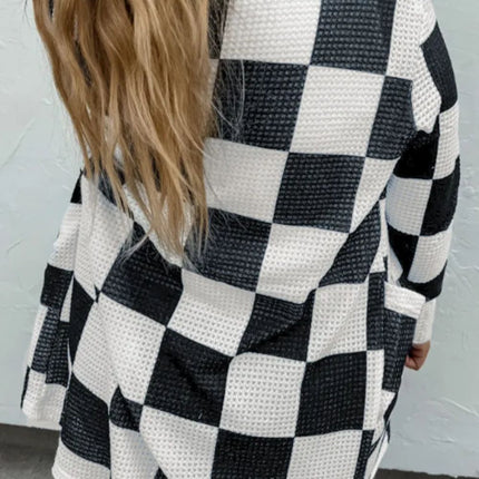 Checkered Open Front Long Sleeve Cover Up