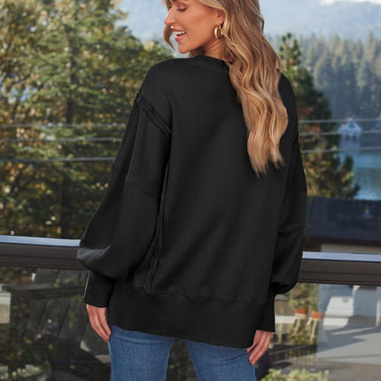 Slit Round Neck Long Sleeve Sweatshirt - Vickie Lynn's