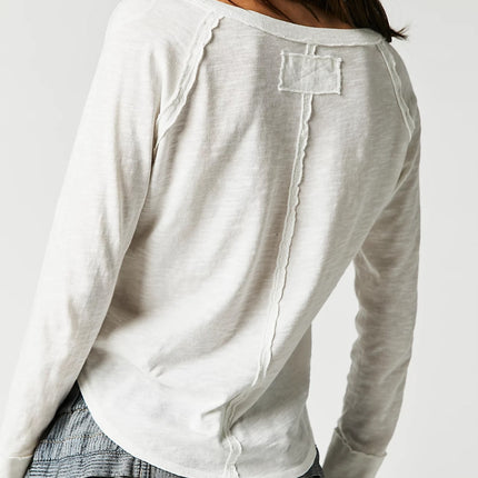 Exposed Seam Notched Long Sleeve T-Shirt