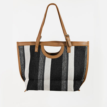 Fame Striped PU Leather Trim Tote Bag