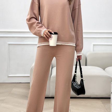 Devine Round Neck Dropped Shoulder Top and Pants Sweater Set