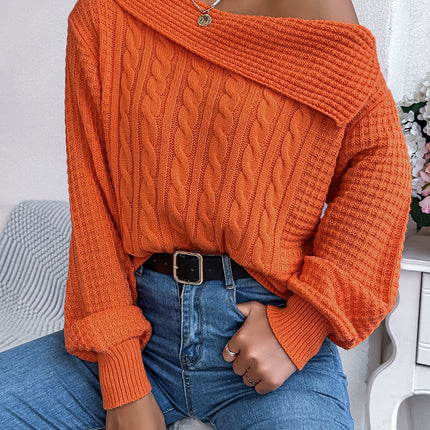 Cable-Knit One Shoulder Long Sleeve Sweater