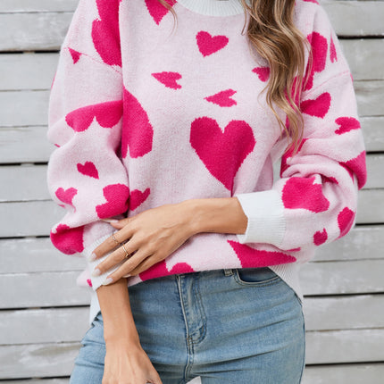 Angel Wings Heart Contrast Round Neck Long Sleeve Sweater