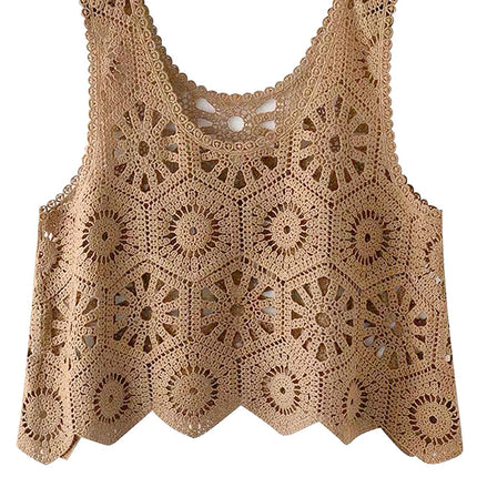 Openwork Round Neck Knit Vest