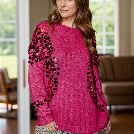 Sequin Round Neck Long Sleeve Sweater