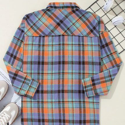 Plaid Collared Neck Long Sleeve Shirt