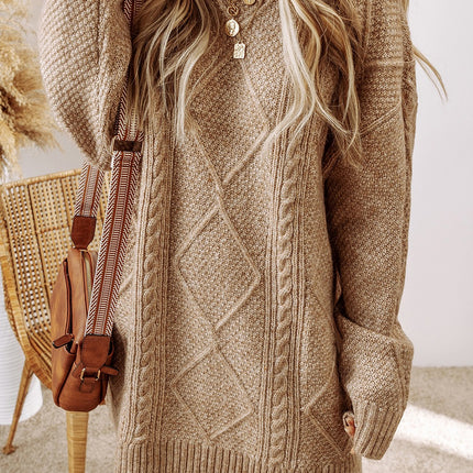 Cable-Knit Round Neck Sweater Dress