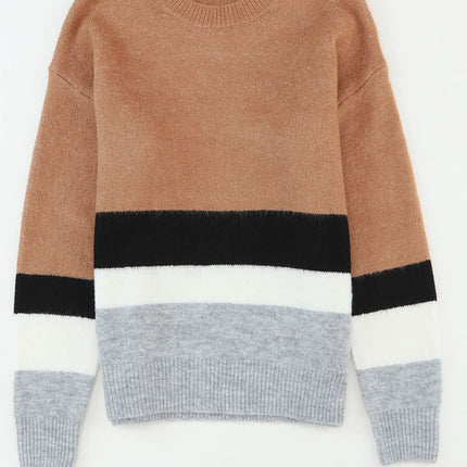 Color Block Round Neck Dropped Shoulder Sweater