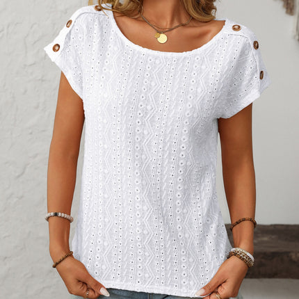 Mandy Eyelet Round Neck Short Sleeve Top