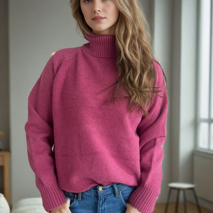 Ribbed Turtleneck Raglan Sleeve Sweater