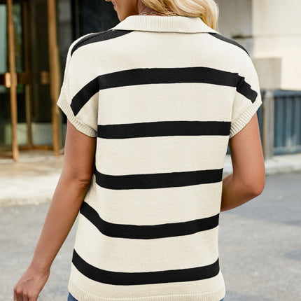 Striped Johnny Collar Cap Sleeve Sweater