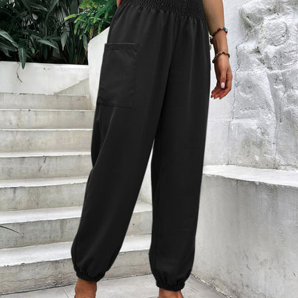 Smocked High Rise Joggers with Pockets