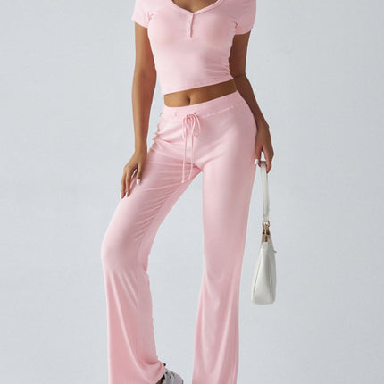 Devine Short Sleeve Top and Drawstring Pants Set