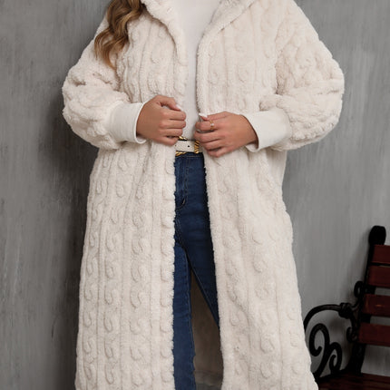 Plus Size Open Front Hooded Plush Coat