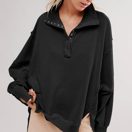 Exposed Seam Side Slit Long Sleeve Sweatshirt