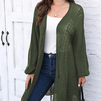 Cable-Knit Open Front Long Sleeve Cardigan