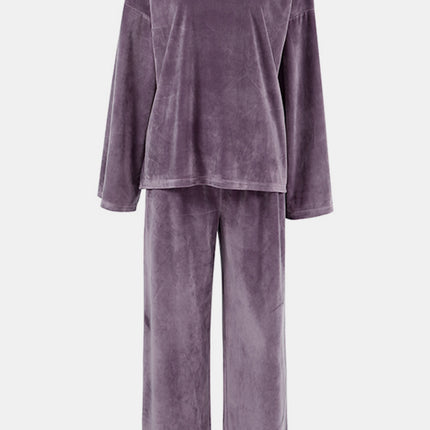 Buttery-Soft Round Neck Long Sleeve Top and Drawstring Pants Set