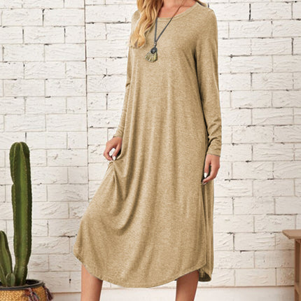 Pocketed Round Neck Long Sleeve Tee Dress