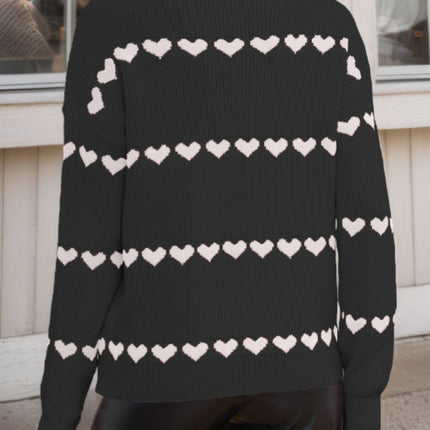 Heart Round Neck Long Sleeve Sweater