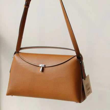 Swedish niche Toteme ladies lychee grain cowhide T-lock buckle simple commuting large-capacity shoulder Messenger bag clutch